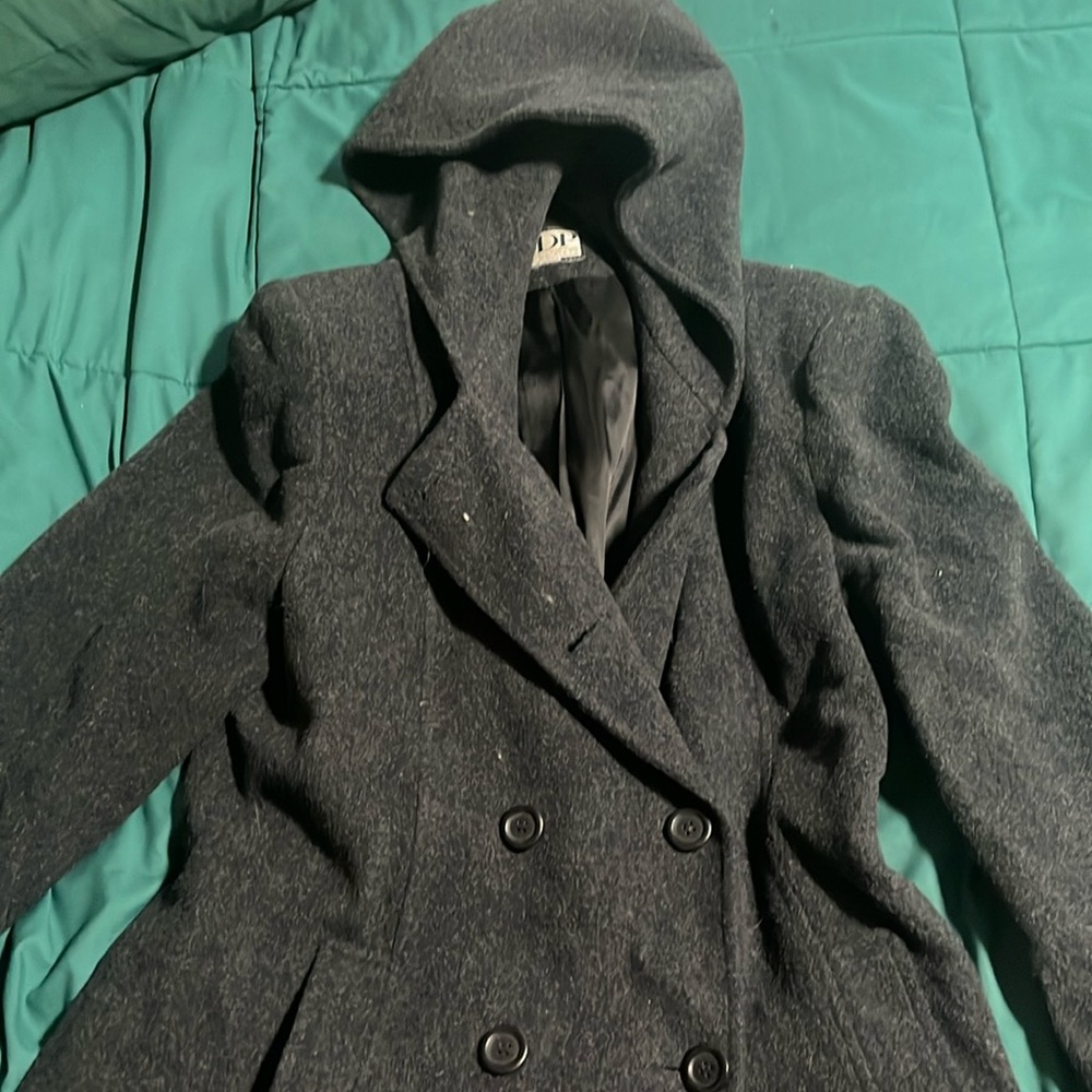 Black/Gray wool coat - women’s Large